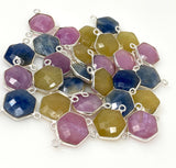7 Pcs Natural Sapphire Gemstone Connectors, Sterling Silver Jewelry Findings, Bulk Wholesale Jewelry Supplies, 13x10.5mm
