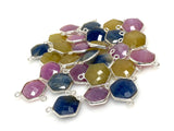 7 Pcs Natural Sapphire Gemstone Connectors, Sterling Silver Jewelry Findings, Bulk Wholesale Jewelry Supplies, 13x10.5mm