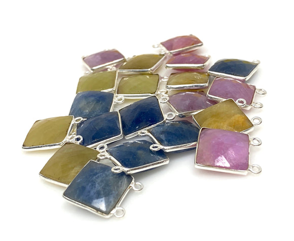 11 Pcs Natural Sapphire Gemstone Connectors, Silver Findings, Bulk Wholesale Jewelry Supplies, 17.5 X14.5mm