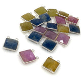 11 Pcs Natural Sapphire Gemstone Connectors, Silver Findings, Bulk Wholesale Jewelry Supplies, 17.5 X14.5mm