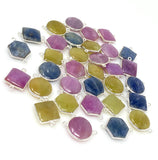 10 Pcs Natural Sapphire Gemstone Connectors, Silver Connectors, Bulk Wholesale Jewelry Supplies, 20x14mm - 23x16.5mm
