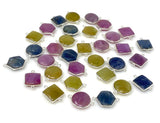 10 Pcs Natural Sapphire Gemstone Connectors, Silver Connectors, Bulk Wholesale Jewelry Supplies, 20x14mm - 23x16.5mm