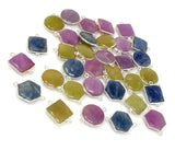 10 Pcs Natural Sapphire Gemstone Connectors, Silver Connectors, Bulk Wholesale Jewelry Supplies, 20x14mm - 23x16.5mm