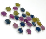 13 Pcs Natural Sapphire Gemstone Connectors, Bulk Wholesale Jewelry Supplies, Silver Jewelry Findings, 17x20mm