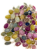 10 Pcs Natural Multi Sapphire Charms, Silver Gemstone Charms, Bulk Wholesale Jewelry Supplies, 13x8mm-15x9mm