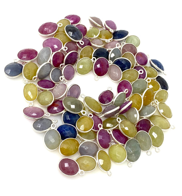 7 Pcs/ 10 Pcs Natural Sapphire Charms, Bulk Silver Gemstone Charms, Wholesale Jewelry Supplies, 15x9mm-17x12mm