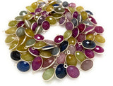 7 Pcs/ 10 Pcs Natural Sapphire Charms, Bulk Silver Gemstone Charms, Wholesale Jewelry Supplies, 15x9mm-17x12mm