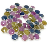 10 Pcs / 12 Pcs Natural Sapphire Gemstone Charms, Wholesale Silver Jewelry Supplies, Bulk Wholesale Charms, 16x12mm - 17x13mm