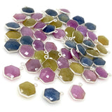 10 Pcs / 12 Pcs Natural Sapphire Gemstone Charms, Wholesale Silver Jewelry Supplies, Bulk Wholesale Charms, 16x12mm - 17x13mm