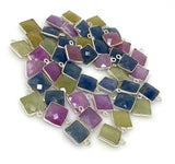 6 Pcs / 10 Pcs Natural Sapphire Gemstone Charms, Sterling SilverJewelry Supplies, Bulk Wholesale Charms, 14x11mm - 15x12mm