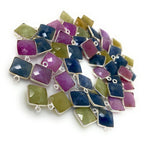 6 Pcs / 10 Pcs Natural Sapphire Gemstone Charms, Sterling SilverJewelry Supplies, Bulk Wholesale Charms, 14x11mm - 15x12mm