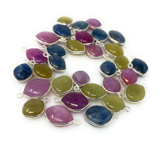 Natural Multi Sapphire Gemstone Charms, Bulk Jewelry Supplies, Wholesale Charms, DIY Jewelry Making, 15x10mm - 18x12mm, 10 Pcs / 11 Pcs