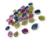Natural Multi Sapphire Gemstone Charms, Bulk Jewelry Supplies, Wholesale Charms, DIY Jewelry Making, 15x10mm - 18x12mm, 10 Pcs / 11 Pcs