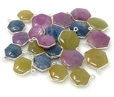 Natural Multi Sapphire Gemstone Charms, Silver Jewelry Supplies, Bulk Wholesale Charms, Yellow Sapphire Blue Sapphire Pink Sapphire , 11 Pcs