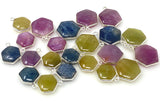 Natural Multi Sapphire Gemstone Charms, Silver Jewelry Supplies, Bulk Wholesale Charms, Yellow Sapphire Blue Sapphire Pink Sapphire , 11 Pcs