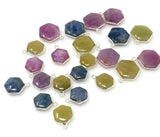 Natural Multi Sapphire Gemstone Charms, Silver Jewelry Supplies, Bulk Wholesale Charms, Yellow Sapphire Blue Sapphire Pink Sapphire , 11 Pcs