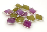 Natural Sapphire Gemstone Connectors, Silver Jewelry Supplies, Bulk Wholesale Connectors, 14.5x11.25mm, 7 Pcs