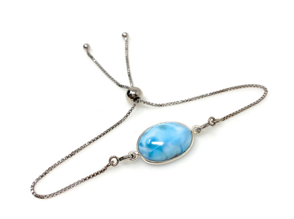 Larimar Gemstone Bracelet, Sterling Silver Adjustable Bolo Bracelet, AAA Quality Dominican Republic Larimar Bracelet, Gifts for Her