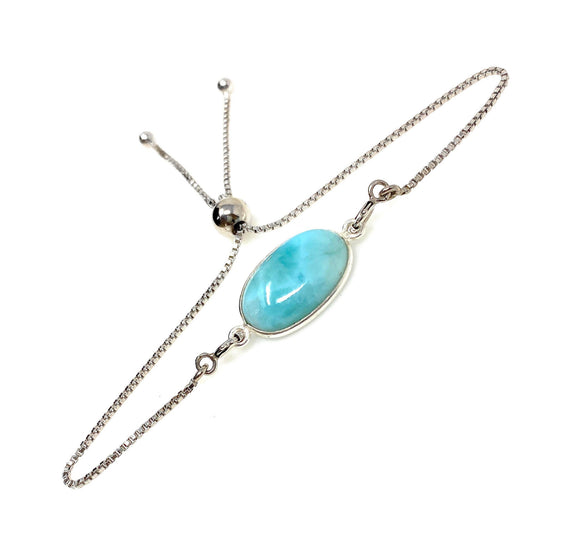 Larimar Gemstone Bracelet, Sterling Silver Adjustable Bolo Bracelet, AAA Quality Dominican Republic Larimar Bracelet, Gifts for Her
