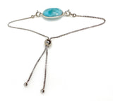 Larimar Gemstone Bracelet, Sterling Silver Adjustable Bolo Bracelet, AAA Quality Dominican Republic Larimar Bracelet, Gifts for Her