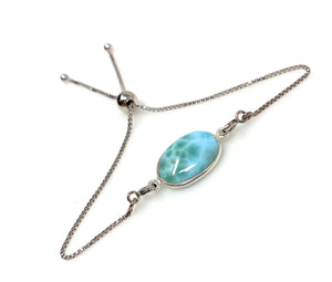 Larimar Gemstone Bracelet, Sterling Silver Adjustable Bolo Bracelet, AAA Quality Dominican Republic Larimar Bracelet, Gifts for Her