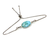 Larimar Gemstone Bracelet, Sterling Silver Adjustable Bolo Bracelet, AAA Quality Dominican Republic Larimar Bracelet, Gifts for Her