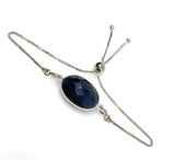 Natural Sapphire Gemstone Bracelet, Sterling Silver Adjustable Bolo Bracelet, Blue Sapphire Jewelry, September Birthstone, Gifts for Her