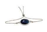 Natural Sapphire Gemstone Bracelet, Sterling Silver Adjustable Bolo Bracelet, Blue Sapphire Jewelry, September Birthstone, Gifts for Her