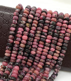 Natural Rhodonite Gemstone Beads, Jewelry Supplies, Wholesale Beads, 7mm - 8mm , 8” Strand