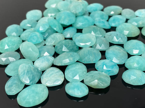 10Pcs Natural Amazonite Rose Cut Cabochons, Loose Gemstones, Peruvian Amazonite Ring Stones, 10x7mm- 12x9mm approx.