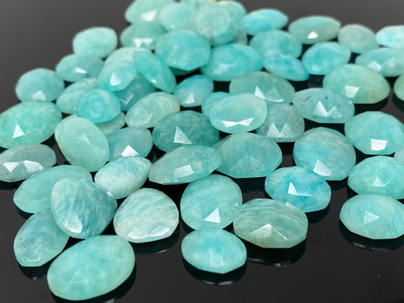 5 Pcs Natural Amazonite Rose Cut Cabochons, Loose Gemstones, Peruvian Amazonite Ring Stones, 10x7mm- 15x12mm approx.