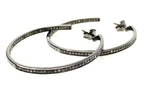 55mm Diamond Hoop Earrings, Oxidized Sterling Silver Pave Diamond Earrings, Silver Hoop Earrings