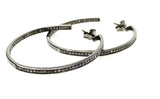 55mm Diamond Hoop Earrings, Oxidized Sterling Silver Pave Diamond Earrings, Silver Hoop Earrings
