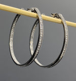 55mm Diamond Hoop Earrings, Sterling Silver Pave Diamond Earrings, Large Silver Statement Hoops, Clarity & Strength Energy Jewelry Gifts