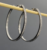 55mm Diamond Hoop Earrings, Oxidized Sterling Silver Pave Diamond Earrings, Silver Hoop Earrings