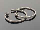 45mm Diamond Hoop Earrings, Oxidized Sterling Silver Pave Diamond Earrings, Silver Hoop Earrings