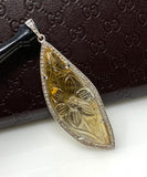Carved Citrine Pave Diamond Pendant, Spiritual Healing November Birthstone Jewelry, Crystal Pendant, Solar Plexus Chakra Gemstone Jewelry