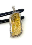 Carved Citrine Pave Diamond Gemstone Pendant, November Birthstone Silver Jewelry, Spiritual Healing Crystal Jewelry, Solar Plexus Chakra