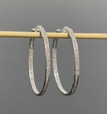 Diamond Hoop Earrings, Sterling Silver Pave Diamond Earrings, Silver Hoop Earrings