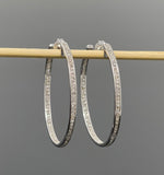 Diamond Hoop Earrings, Sterling Silver Pave Diamond Earrings, Silver Hoop Earrings