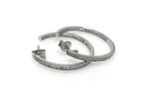 Diamond Hoop Earrings, Sterling Silver Pave Diamond Earrings, Silver Hoop Earrings