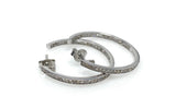 Diamond Hoop Earrings, Sterling Silver Pave Diamond Earrings, Silver Hoop Earrings