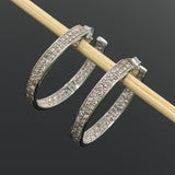 25mm Diamond Hoop Earrings, Sterling Silver Pave Diamond Earrings, Silver Hoop Earrings