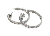 25mm Diamond Hoop Earrings, Sterling Silver Pave Diamond Earrings, Silver Hoop Earrings