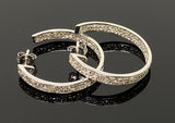 25mm Diamond Hoop Earrings, Sterling Silver Pave Diamond Earrings, Silver Hoop Earrings