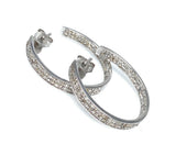 25mm Diamond Hoop Earrings, Sterling Silver Pave Diamond Earrings, Silver Hoop Earrings