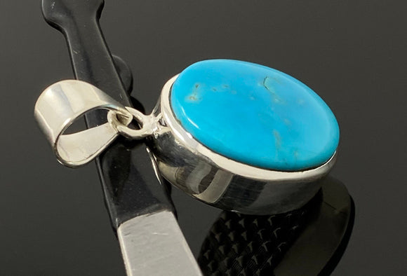 Natural Sleeping Beauty Turquoise Pendant, Sterling Silver Turquoise Gemstone Pendant, Bohemian Jewelry, 1.45” X 0.70”