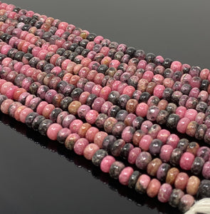 Natural Rhodonite Gemstone Beads, Jewelry Supplies, Wholesale Beads, 7mm - 8mm , 8” Strand