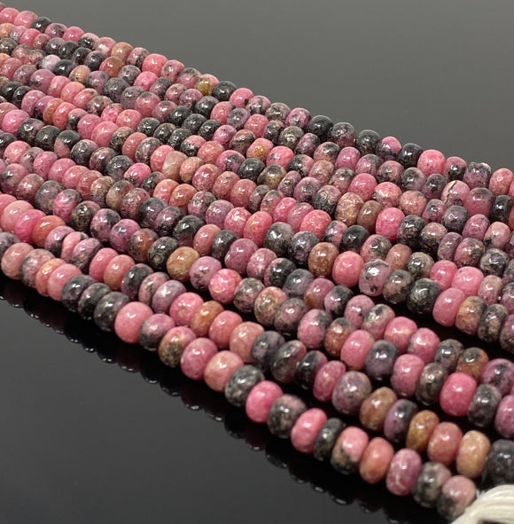 Natural Rhodonite Gemstone Beads, Jewelry Supplies, Wholesale Beads, 7mm - 8mm , 8” Strand