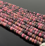 Natural Rhodonite Gemstone Beads, Jewelry Supplies, Wholesale Beads, 7mm - 8mm , 8” Strand